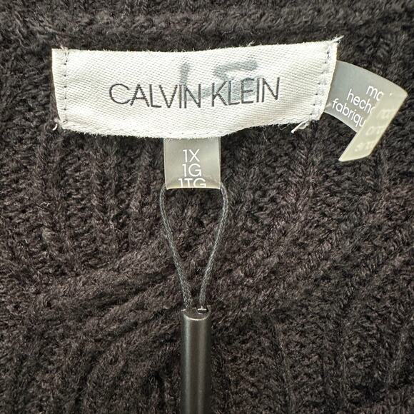 CALVIN KLEIN | Plus Size Black Cable Knit Sweater V-Neck Pullover NWT | 1X - Picture 5 of 8